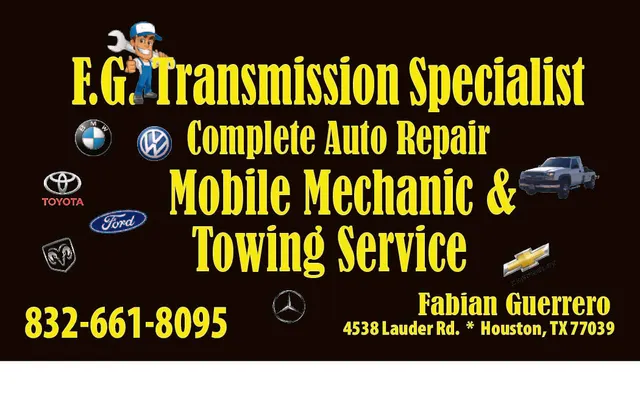 Photo of FG Transmission Specialist Auto Repair and Towing, an auto repair shop in Houston, TX